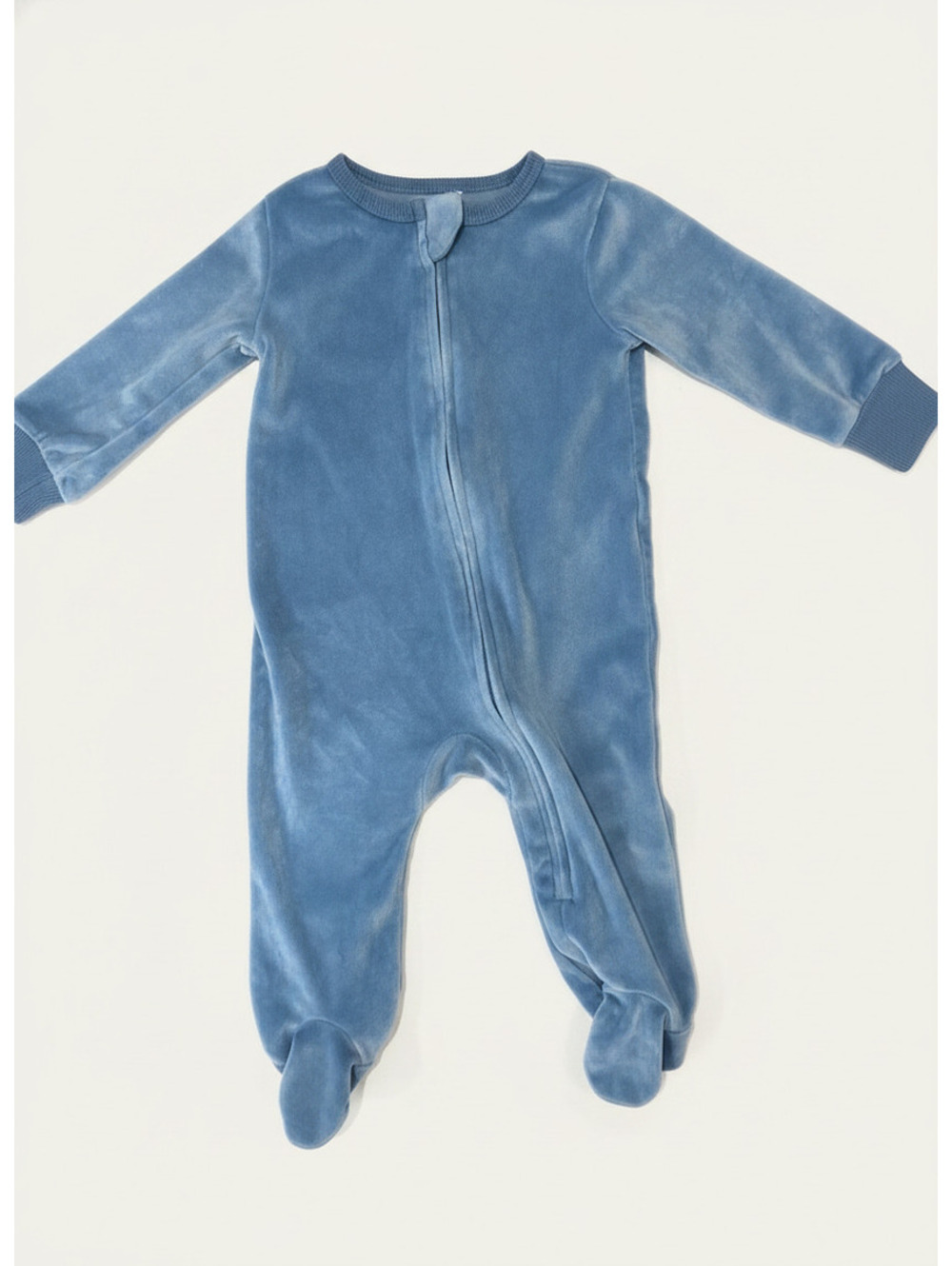 Baby Blue Velour Fleece Footed Sleeper Pajamas 9M One Piece